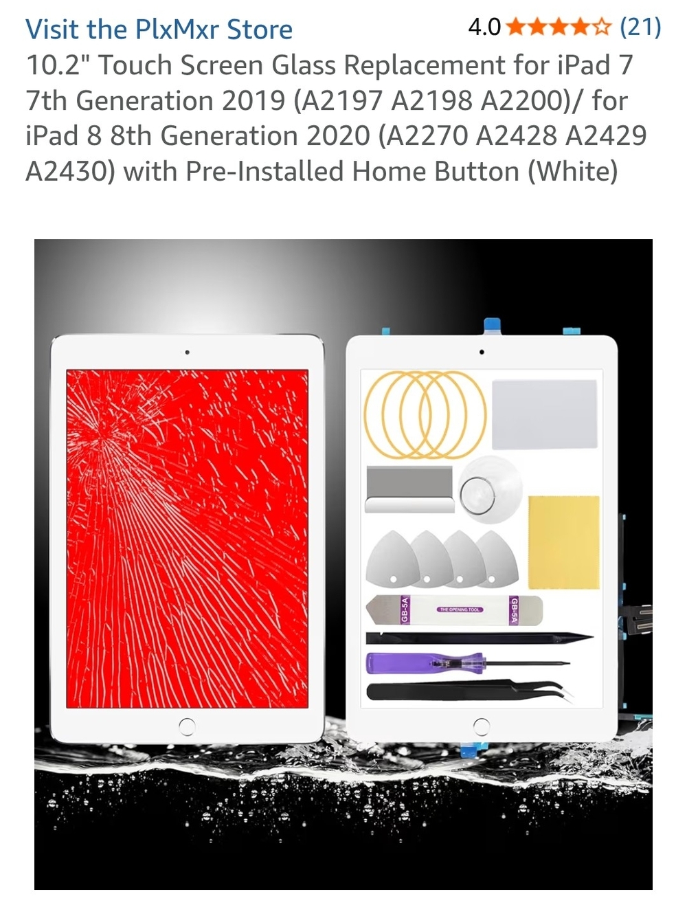 10.2" White Touch Screen Glass Replacement with Home Button for iPad 7/8 (2 Pk)